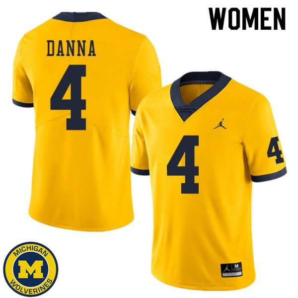 Women's Michigan Wolverines #4 Michael Danna Yellow NCAA Football Jersey